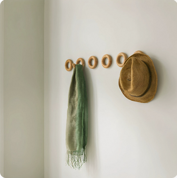 6 Sweet donut hanging clothes hook, solid wood wall hanging clothes hook, entrance hook, can be perforated, strong load-bearing row hook - Image 1